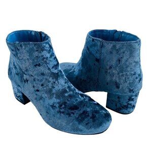 Qupid Blue Suede Shoes Block Heel Ankle Boots Blue 70s Studio 54 Disco Booties 8